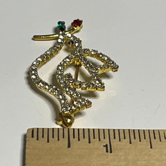 VTG Rhinestone Crystals Christmas Peace Dove Red Rose Brooch Pin 2.25" - Picture 14 of 14
